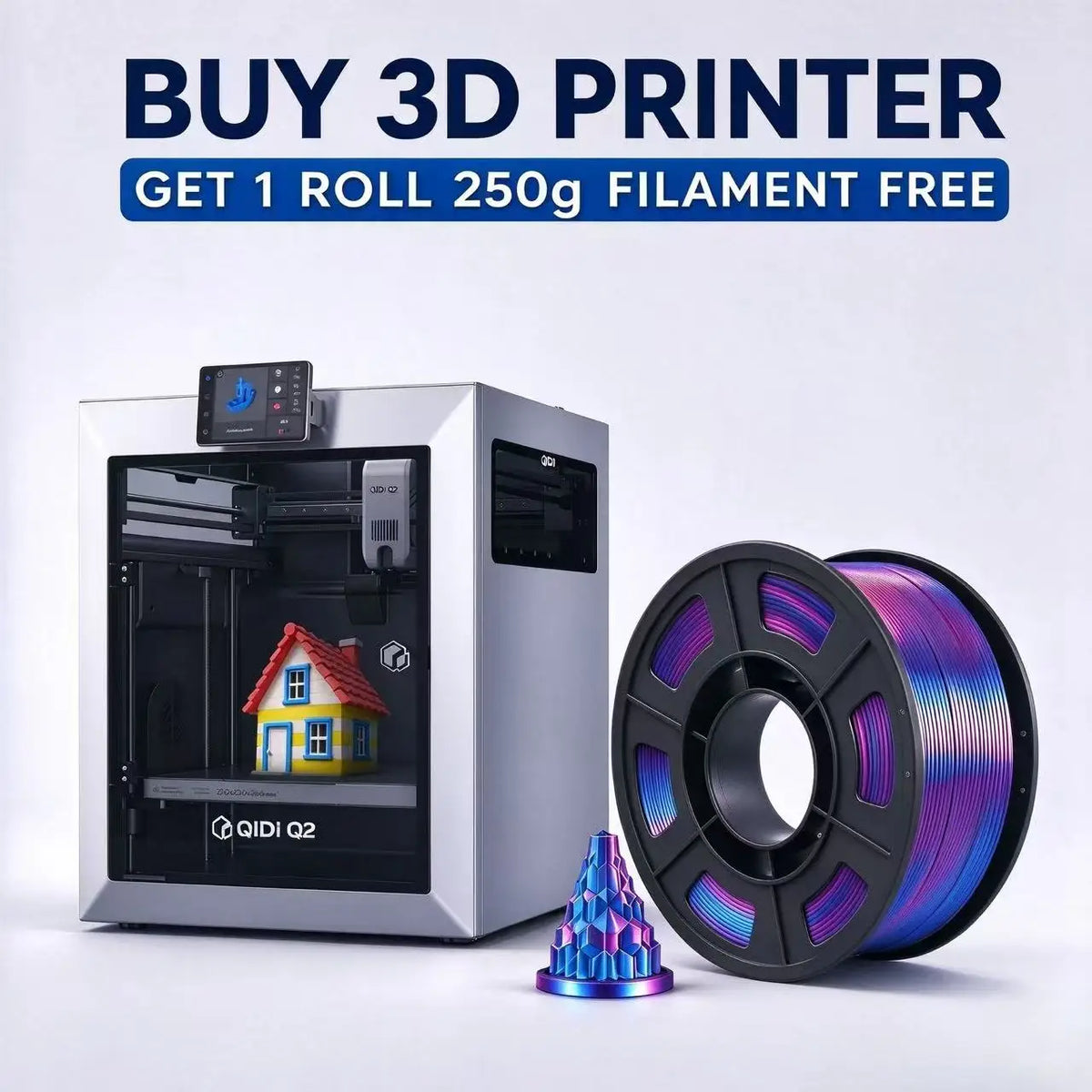 QIDI Q2 Combo 3D Printer, Enclosed FDM with 65℃ Heated Chamber, Ultra Air Filtration, 600mm/s High Speed, AI Camera, Auto Level