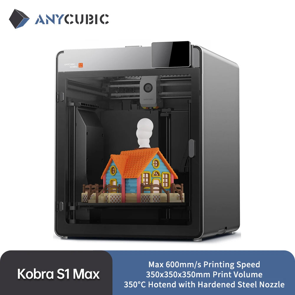 Anycubic Kobra S1 Max/Kobra S1 Max Combo 3D Printer Max 600mm/s Fast Speed with 350℃ Hotend Hardened Steel Nozzle, 350×350×350mm