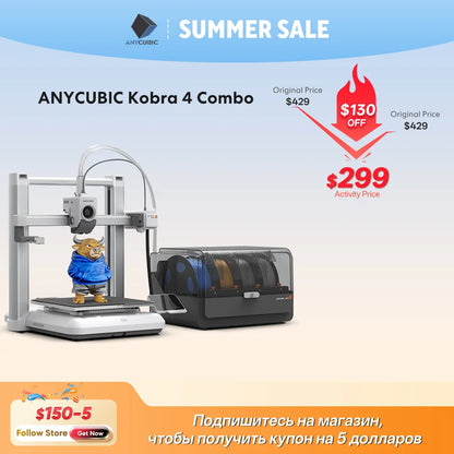 ANYCUBIC Kobra 4 or Kobra 4 Combo Multi-Color 3D Printer, LeviQ 3.0 Auto-Leveling, 49-Point Leveling, Up to 600mm/s Print Speed