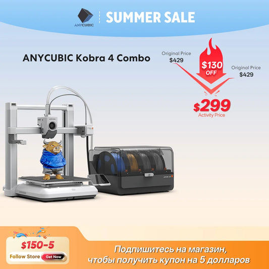 ANYCUBIC Kobra 4 or Kobra 4 Combo Multi-Color 3D Printer, LeviQ 3.0 Auto-Leveling, 49-Point Leveling, Up to 600mm/s Print Speed