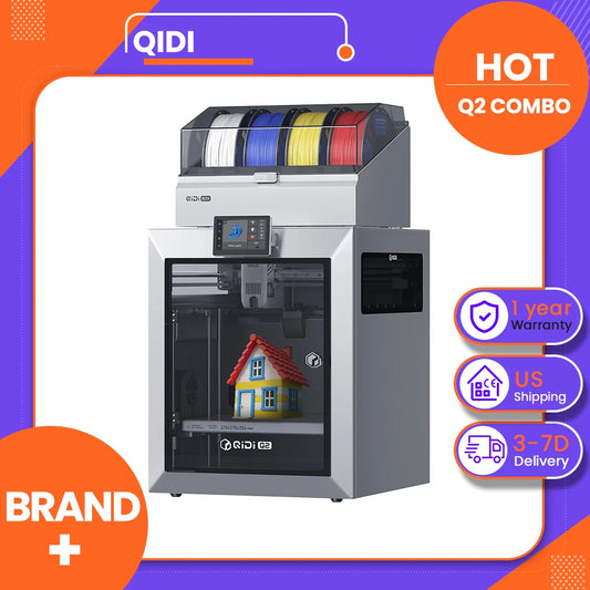 QIDI Q2 Combo 3D Printer, 600mm/s High-Speed Printing, CoreXY, 4-Color Multi-Material Printing, 370°C Hotend, 65°C Heated Chamber, Automatic Leveling, AI Camera Monitoring, Auto Filament Reload, 270×270×256mm Build Volume