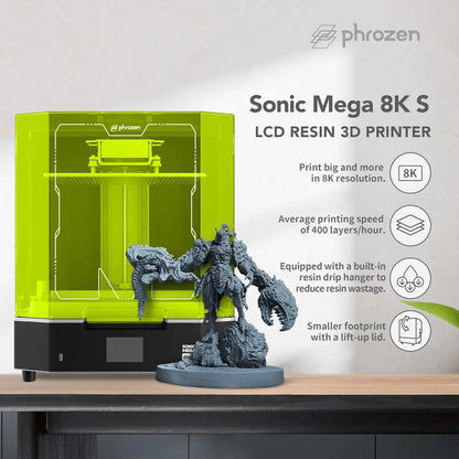 Phrozen Sonic Mega 8K S LCD/MSLA Resin 3D Printer, 43 µm High Resolution, 15 inch Mono LCD Screen, Large Printing Size