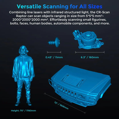 Creality 3D Scanner CR-Scan Raptor Upgrade 0.02mm Metrology Accuracy Blue Light/NIR Dual Mode Anti-shaking 60fps Scanning