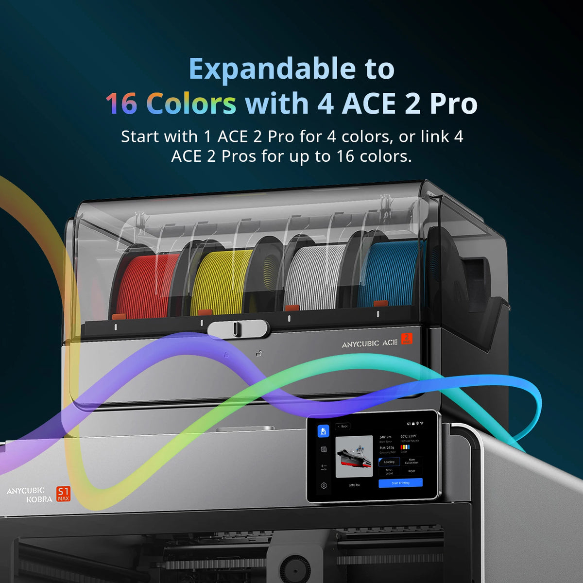 Anycubic Kobra S1 Max/Kobra S1 Max Combo 3D Printer Max 600mm/s Fast Speed with 350℃ Hotend Hardened Steel Nozzle, 350×350×350mm