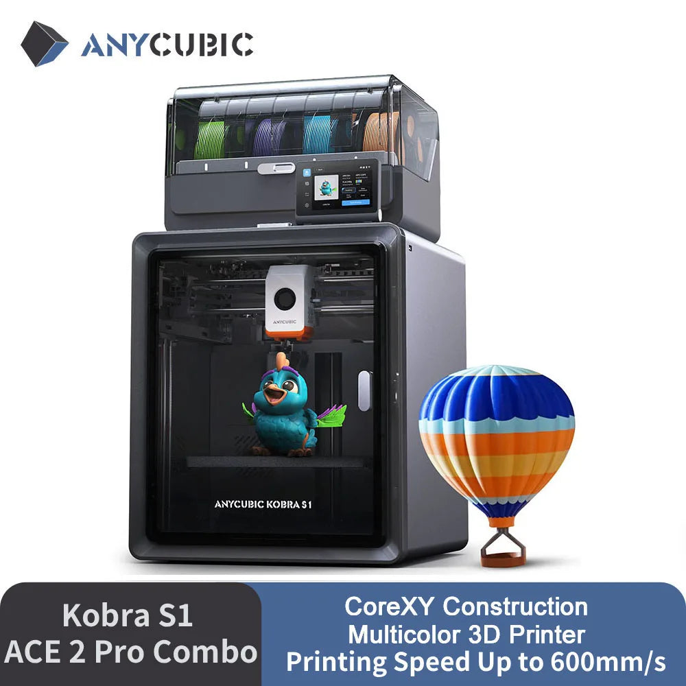 Anycubic Kobra S1 ACE 2 Pro Combo Multi-Color 3D Printer Up to 600mm/s PrintSpeed Auto Leveling CoreXY Structure Direct Extruder