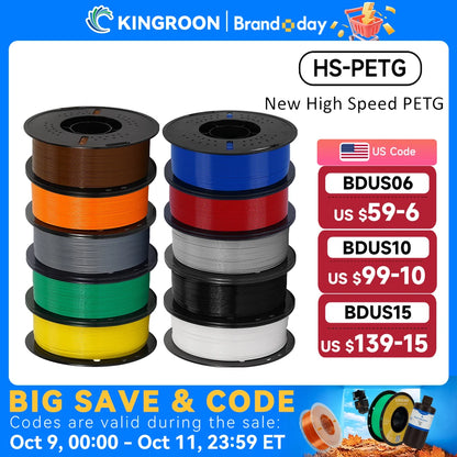 KINGROON Newest HS-PETG 3D Printer Filament 1.75mm High Speed 3D Printinng Material Hyper PETG 5KG 10KG Mix Color