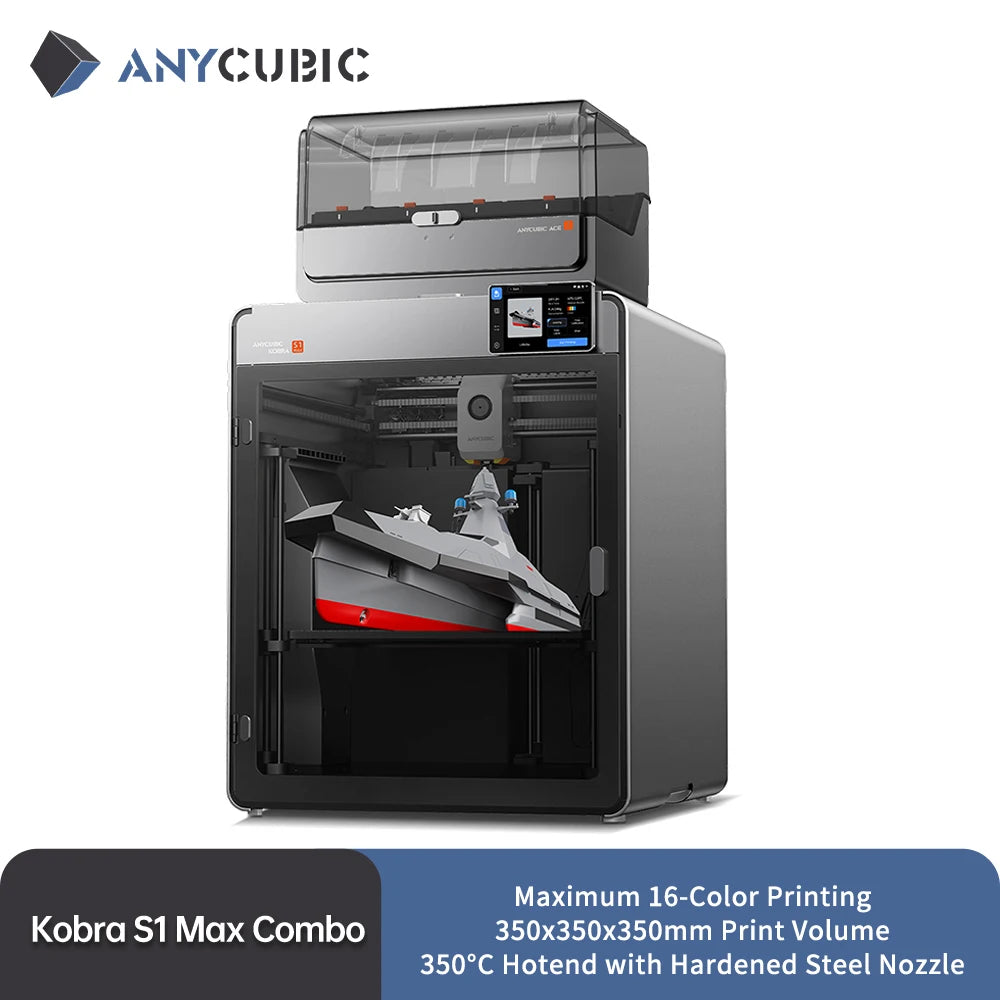 Anycubic Kobra S1 Max/Kobra S1 Max Combo 3D Printer Max 600mm/s Fast Speed with 350℃ Hotend Hardened Steel Nozzle, 350×350×350mm